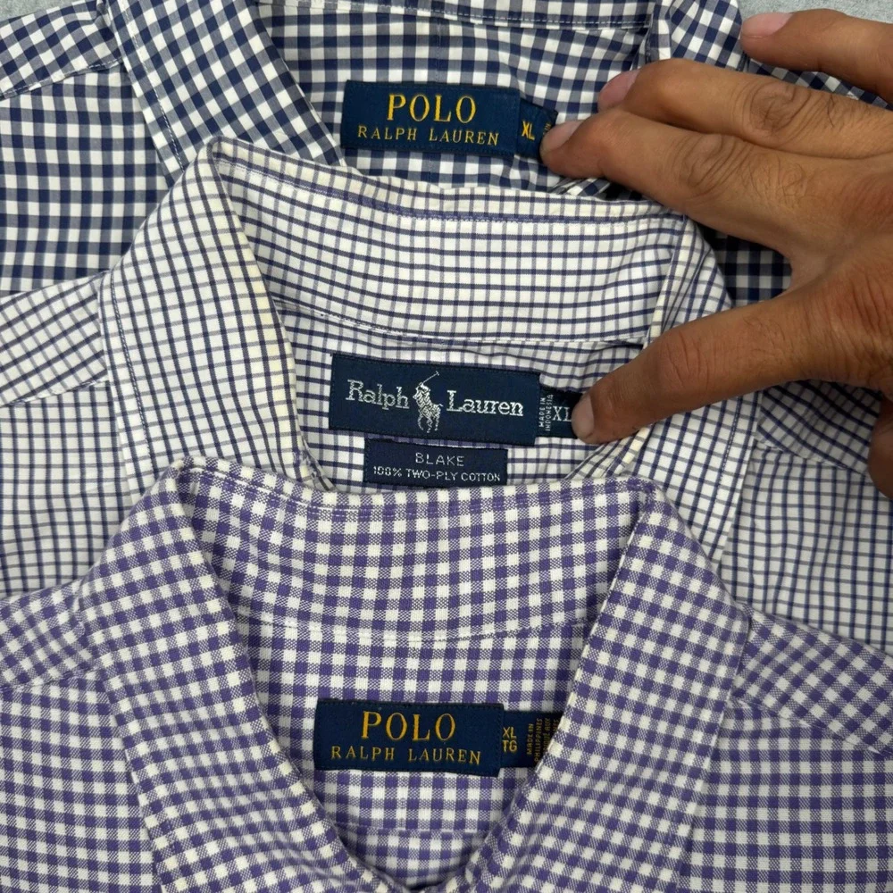 Lot of 4 Polo Ralph Lauren Mens Shirts XL Gingham Tattersall Blue White stained